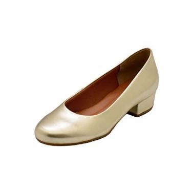 Imagem de Scarpin Boneca Salto Baixo Grosso 3cm Luiza Sobreira Dourado Mod. 2149