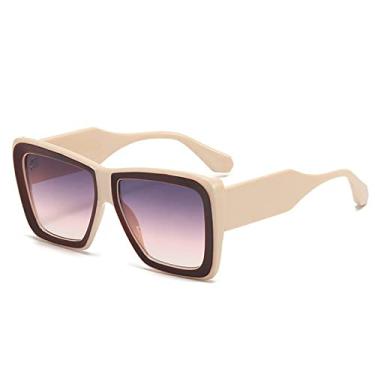 Imagem de Óculos de sol de retalhos quadrados overiszed vintage para mulheres moda bege gradiente óculos de sol feminino pernas largas uv400 tons, roxo champanhe, tamanho único