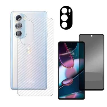 Imagem de Película Privacidade Premium Compatível Com Moto Edge 30 + Película Traseira Skin Carbono + Película Proteção da Lente da Câmera - (Hard Glass Store)