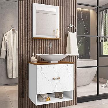 Imagem de Gabinete Arm Banheiro Deli 2 Portas com Cuba Concava Branca Cor: Branco-Carrara/Nature