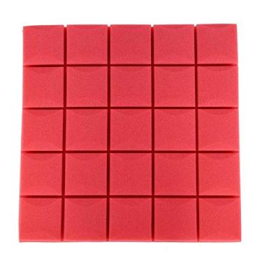 Imagem de Esponja de placa de espuma de estúdio absorvente de som quadrada multifuncional 6 peças, emenda simples para escritório em casa algodão à prova de som (vermelho)