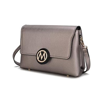 Imagem de MKF Bolsa tiracolo feminina – Bolsa de couro PU – Bolsa carteiro lateral de designer, cruzado de ombro, Johanna Pewter-preto, Medium