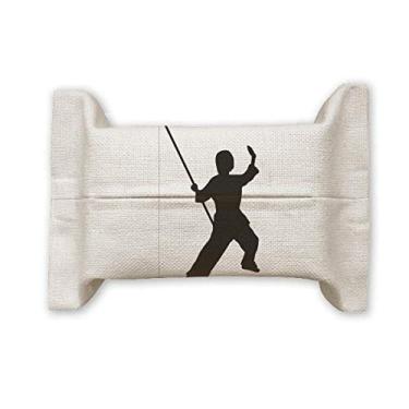 Imagem de Shaolin Stick China Arte Marcial Kung Fu Culture Suporte de capa de papel para lenços faciais Bolsa de linho de algodão