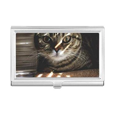 Imagem de Porta-cartões de visita com foto de rai de gato e animal, caixa de bolso