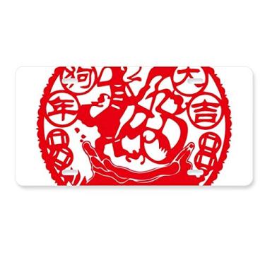 Imagem de Placa de licença de corte de papel de ano novo chinês, acessório de aço inoxidável para decoração de carro