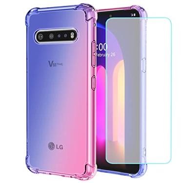 Imagem de Vokuha Capa para LG V60 ThinQ 5G, capa LG V60 com [pacote com 2] protetor de tela de vidro temperado, bonito transparente gradiente fino à prova de choque TPU capa protetora para celular LG V60 (azul/rosa)