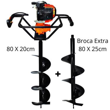 Imagem de KIT Perfurador de Solo Vulcan Trent VPS520 2T 52CC 2,5HP Profissional à Gasolina com Broca 80x20cm + Extra Broca 80x25cm com Pino Trava
