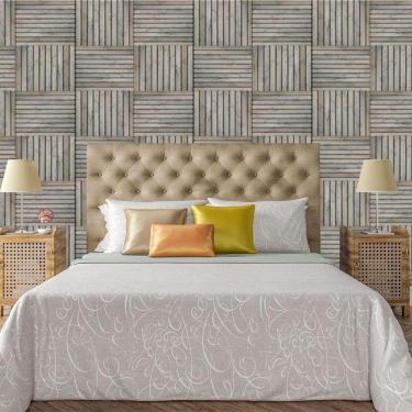 Imagem de Papel De Parede Adesivo Bloco 3D De Madeira Lavável Cozinha 3m