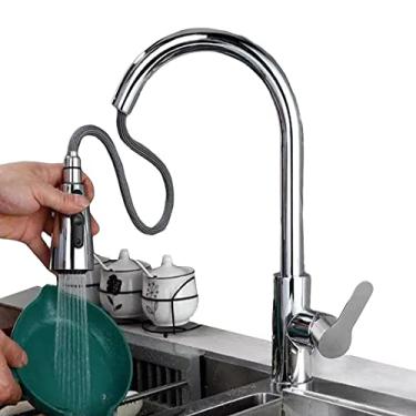 Imagem de Torneira Para Cozinha Gourmet Prata Com Ducha Móvel de 50cm Modo Jato e Chuveirinho Registro Monocomando Água Quente e Fria Misturador de Temperaturas + Mangueiras