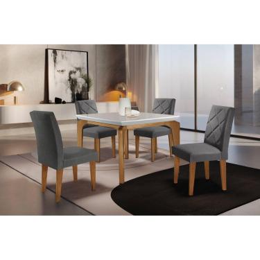 Imagem de Conjunto Mesa 120cm Canto Reto Dublin e 4 Cadeiras Irlanda Rufato Linho Grafite/Off White/imbuia