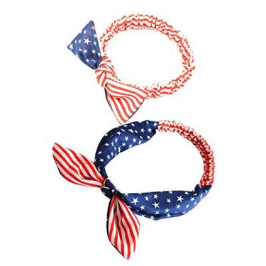 Imagem de Faixas de cabelo femininas elásticas para corrida, esportes, acessório de cabelo para o dia 4 de julho, listras, lenço de cabeça TS06N, Baby + Adult
