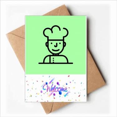 Imagem de Cupom de desenho em bastão de chef conciso divertido cartões de boas-vindas envelopes em branco
