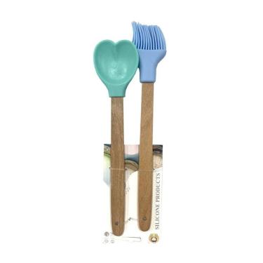 Imagem de Kit Colher e Pincel de Silicone Azul e Verde - Quanhe