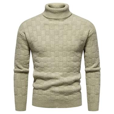 Imagem de Casaco masculino moda inverno casual malha lã gola rolê cor sólida suéter jaqueta top banda 1, Verde, XXG