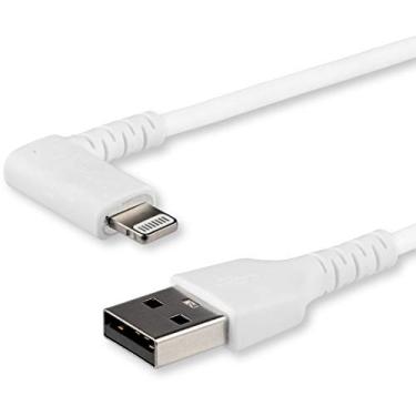 Imagem de StarTech. Cabo USB A para Lightning de 1 m, durável, ângulo reto de 90 graus, branco, USB tipo A com fibra de aramida, certificação Apple MFI para iPad iPhone 11 (RUSBLTMM1MWR)
