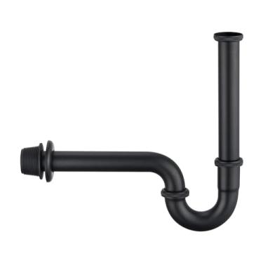 Imagem de Segistan Armadilha de pia de lavatório em forma de U, núcleo de latão altura ajustável 1-1/4 armadilha de garrafa pia pia de drenagem de resíduos armadilha P, padrão geral EUA/CA, preto fosco