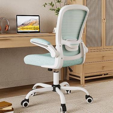 Imagem de Mimoglad Cadeira de escritório em casa, cadeira de mesa com encosto alto, cadeira de computador de malha ergonômica com suporte lombar ajustável e almofada de assento espessa (moderna, Azul)