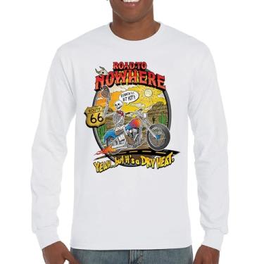 Imagem de Camiseta de manga comprida Road to Nowhere But its a Dry Heat Funny Skeleton Biker Ride Motorcycle Skull Route 66 Southwest, Branco, M