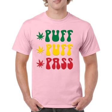 Imagem de Camiseta Puff Puff Pass 420 Weed Lover Pot Leaf Smoking Marijuana Legalize Cannabis Funny High Pothead Camiseta masculina, Rosa claro, M