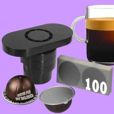 Imagem de Kit de ferramentas reutilizáveis Vertuo Pods + 100 peças de adesivos de folha de alumínio para cápsulas Nespresso Vertuoline, solução perfeita para reutilizar cápsulas recarregáveis Vertuo (kit de