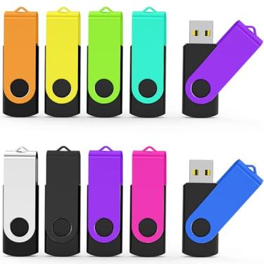 Imagem de Pen Drive USB de 16 GB, pacote com 10 unidades de polegar de 16 GB, unidade USB TATMOHIK 2.0 a granel, design giratório de 16 G, pacote com indicador de LED, unidades de salto de 16 Gig Jump, pacote