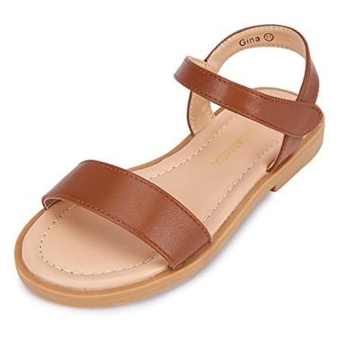 Imagem de PANDANINJIA Gina Sandálias femininas de bico aberto para o verão, sandálias sociais, sapatos infantis/criança pequena e grande, Bronze PU, 4 Big Kid