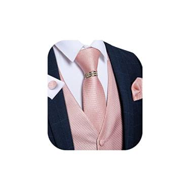 Imagem de DiBanGu Conjunto de colete masculino, colete de tecido Paisley e bolso de gravata abotoaduras quadradas prendedor de gravata formal 3-3GG, Rosa blush, X-Large