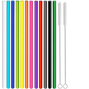 Imagem de Pacote com 14 canudos de substituição para copo Stanley Adventure Travel Tumbler de 1,134 g, canudos de plástico reutilizáveis com escova de limpeza, compatível com jarro de água Stanley de 1,134 g