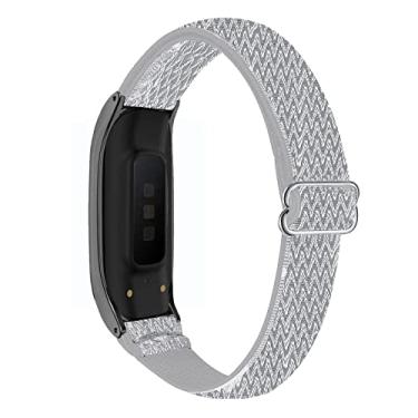 Imagem de Nigaee Pulseiras de couro genuíno e nylon elástico compatíveis com Samsung Galaxy Fit2, pulseiras esportivas macias respiráveis para mulheres e homens, acessórios de substituição para Samsung Galaxy