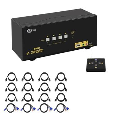 Imagem de CKLau Interruptor HDMI KVM de 4 portas para monitor quádruplo com áudio, microfone, hub USB 2.0 e cabos compatíveis com 4Kx2K a 30Hz
