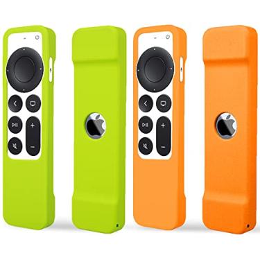 Imagem de TOKERSE Pacote com 2 capas para controle remoto Apple TV 4K Siri 2021 2022 - capa protetora de silicone macio para controle remoto Apple TV 2021 2022 4K/HD Siri (2ª e 3ª geração) - verde laranja
