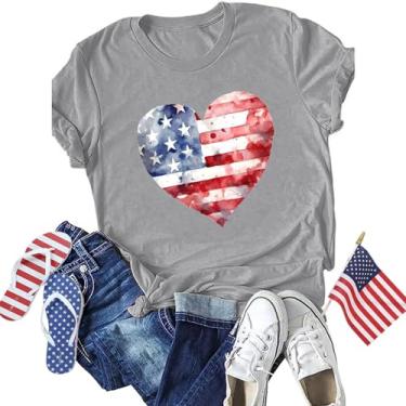 Imagem de Camiseta feminina America Apparel com bandeira de estrelas listradas, jeans com bandeira da América, camisetas femininas do Dia da Independência, Cinza, XXG