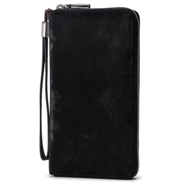 Imagem de Bveyzi Carteira feminina com bloqueio de RFID em couro com zíper ao redor do telefone clutch grande capacidade feminina bolsa de viagem bolsa de pulso, Preto meia-noite, Large, Compacto