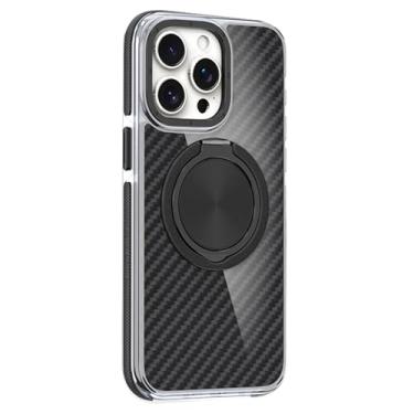 Imagem de LTLMYDAM Capa com suporte de anel para iPhone 15 Pro Max/15 Pro/15 Plus/15, textura de fibra de carbono, capa macia transparente, suporta sucção magnética de veículos, preta, 15 Plus