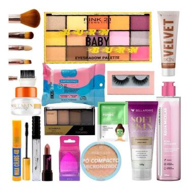 Imagem de Kit de maquiagem completo limpeza de pele gloss pincel
