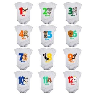 Imagem de Kit 12 Body Bebê Mesversario Manga Curta Estampa Cachorrinhos 1 A 12 Meses-Unissex