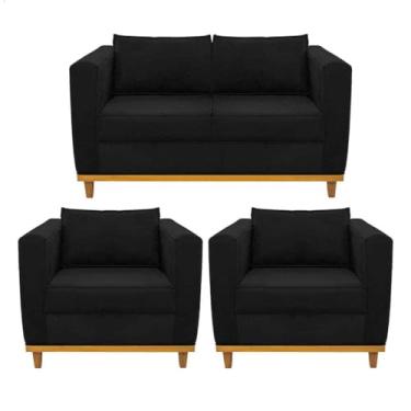 Imagem de Kit Sofá 2 Lugares e 2 Poltronas Europa Corano Preto AM Decor