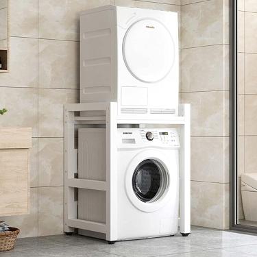 Imagem de Prateleira para máquina de lavar, tambor, máquina de lavar louça, prateleira de armazenamento, secador de 2 camadas, rack de empilhamento superior, adequado para banheiro, cozinha, varanda,