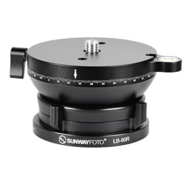 Imagem de Sunwayfoto LB-90R Base de nivelamento de perfil baixo de 90 mm para tripé com colar de bloqueio de borboleta e placa superior panorâmica +/-15° de inclinação