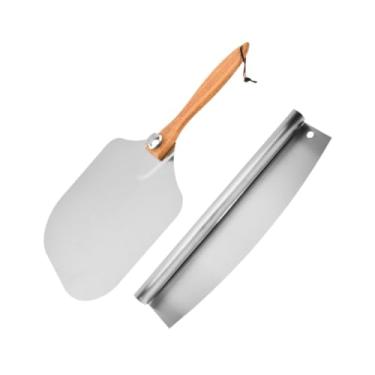 Imagem de Baoblaze Cortador de pizza com cabo de madeira dobrável, cortador de pizza multifuncional, grande e prático, ferramenta para cortar pizza
