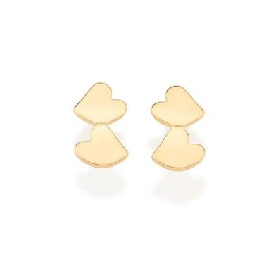 Imagem de Brincos banhado ouro 3x 24k 18k e 22k femininos pequenos 2 corações ro