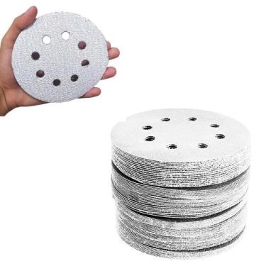 Imagem de Kit 50 Disco de Lixa Fecho Aderente Branco Pluma 8 Furos 115mm Grão 15