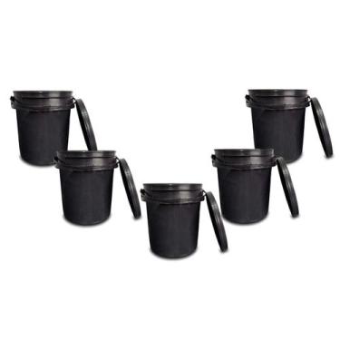 Imagem de Kit 5 Baldes Com Tampa e Alça Preto 5 Litros Uso Geral Multiuso - Aman