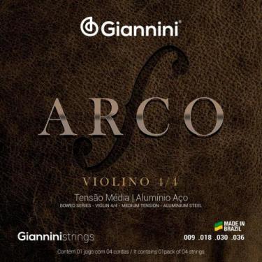 Imagem de Kit 3 encordoamento violino aço giannini geavva médio série arco, Core