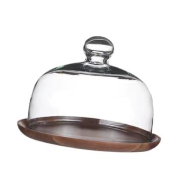 Imagem de Fenteer Suporte de Bolo em Madeira com Cúpula de Vidro, Bandeja para Exibição de Sobremesas, Tampa de 18cm, Tamanho real
