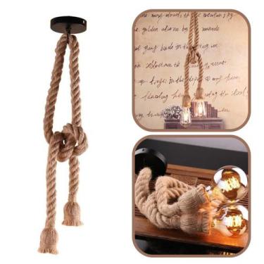 Imagem de 2 Pendente Corda Sisal Dupla 1,60M Rústico Com 2 Bocais E27 - TOP, 220