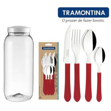 Imagem de Faqueiro 24 Peças Jogo de Talheres Tramontina Leme Aço Inox Vermelho C