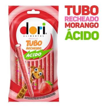 Imagem de Regaliz Tubo Recheado Ácido 70g - Morango, Uva E Yogurte Doce - Dori