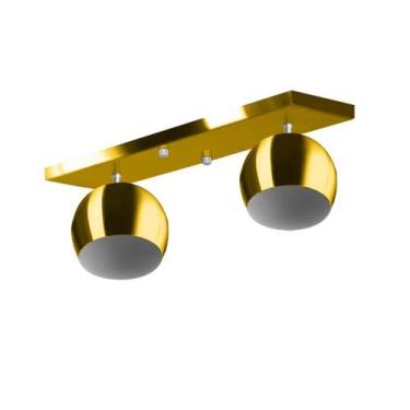 Imagem de Lustre Plafon Bola 15 cm Retangular Duplo Dourado - MARRYLUZ