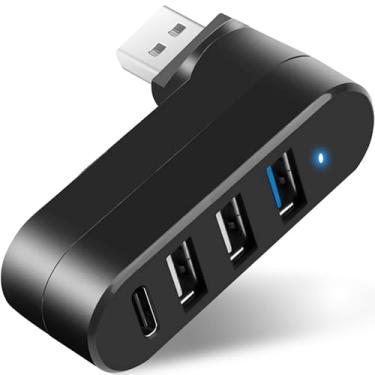 Imagem de VIENON Hub USB 3.0 de 4 portas [rotação de 90°/180°], divisor USB com porta USB C de 5 W de entrada PD, extensor USB para laptop, carro, iMac, MacBook Air, MacBook Pro e mais